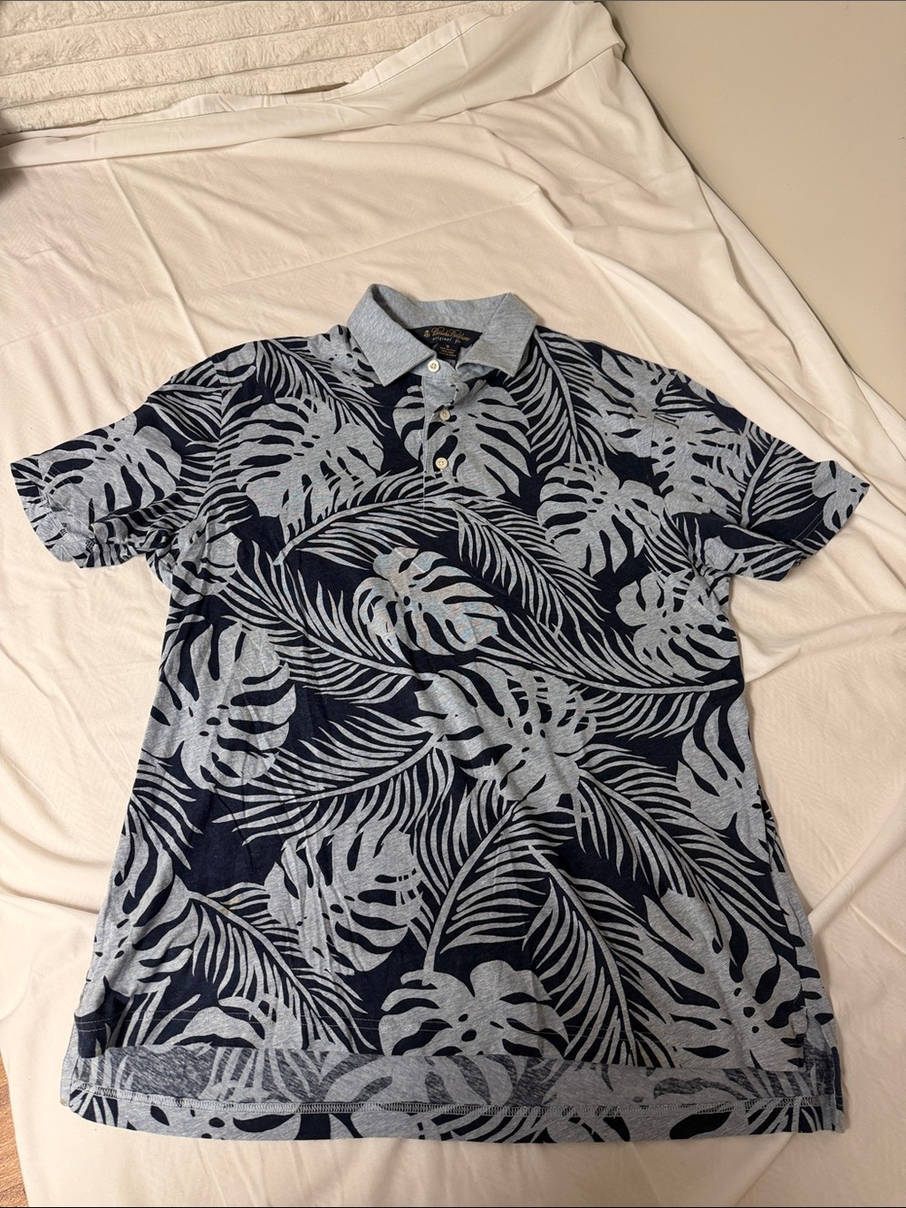 Brooks Brothers Tropical Palm Leaf Polo Medium Linen Blend LIKE NEW